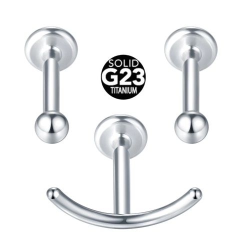 Combo Titânio G23 Polido Smile 3 Peças Rosca Interna Orelha Cartilagem